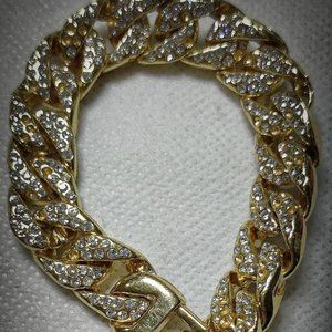 Men's Vintage Gold Tone Cuban Curb Link Chain Bracelet 9"
